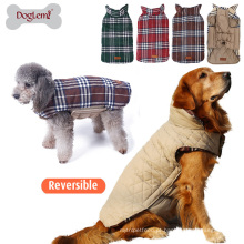 Casaco de inverno reversível cão casaco clássico verificado acolchoado grande roupa do animal de estimação